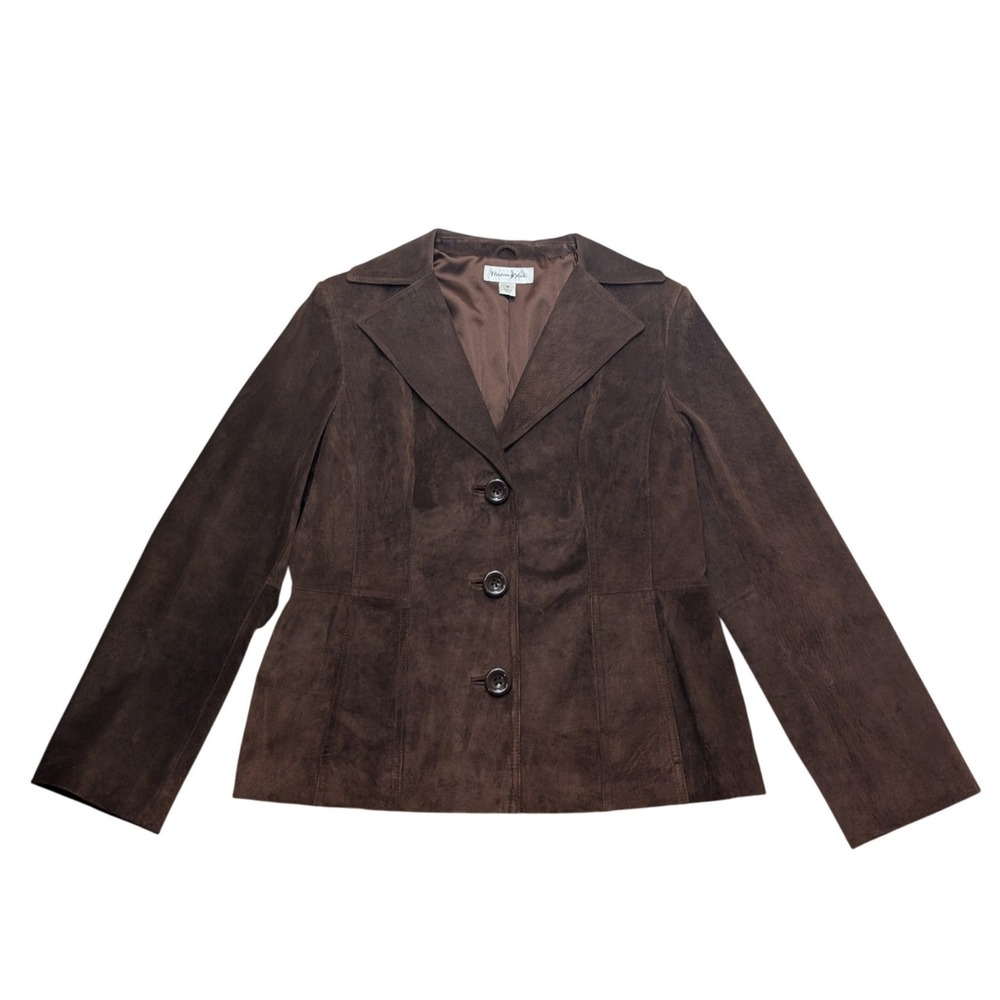 Preston & York Suede Leather Jacket Womens Medium Brown 3-Button Blazer RN 58303